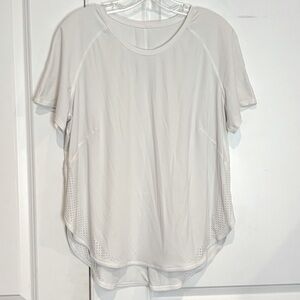 Lululemon White Short Sleeve Laser Cut Active Running Tennis Top 10